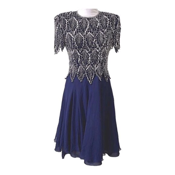 Laurence Kazar Exceptional Vintage Silk Hand Beaded Dress Bridal Formal - Picture 1 of 15